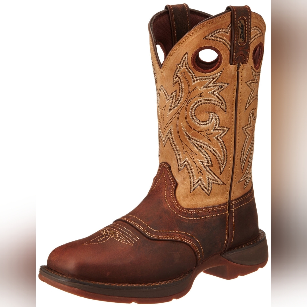 Durango Tan Cowboy Boots with Decorative Stitching Square Toe Rodeo Work Boots